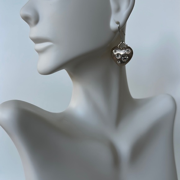 Silver Heart Earrings with Rhinestones - Picture 1 of 4